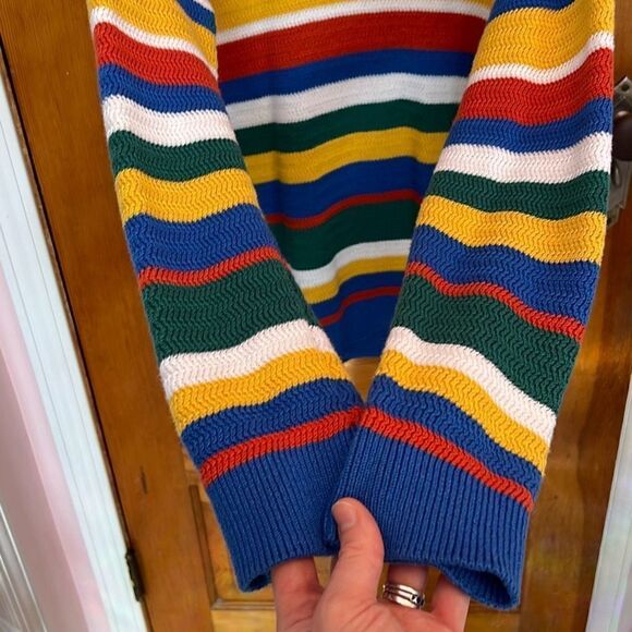 Topman Colorful Blue White Yellow Striped Crewneck Sweater Men’s Medium - Picture 3 of 6
